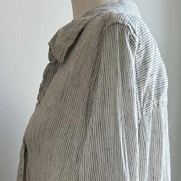 Jones New York Ivory-Black 100% Linen Stripe V-Neck Shirt with Roll Tabs – US 2X - Picture 6 of 12